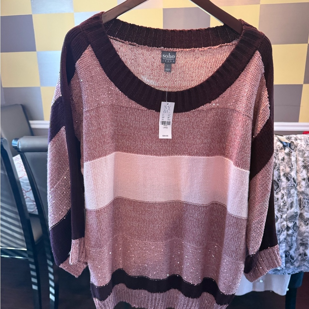 Soho Women's Colorblock Sweater - Pink and Burgundy